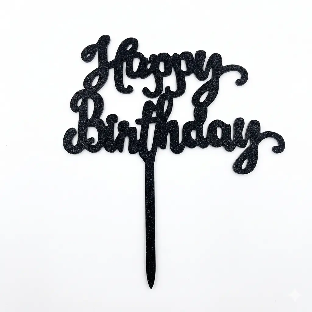 Happy Birthday Acrylic Black Topper