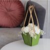 Green bag with white roses and carnations for sale online fresh flowers