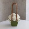 Green bag with white roses and carnations for sale online fresh flowers