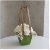 Green bag with white roses and carnations for sale online fresh flowers